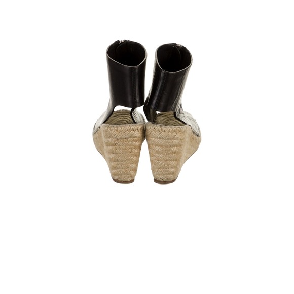 Celine Leather Espadrille Wedge Sandals Womens 7 Black Good Front Zip Peep Toe - Picture 5 of 6